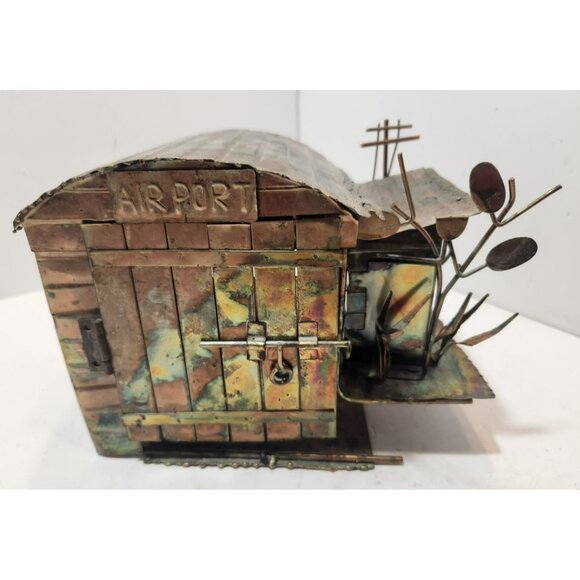 Vintage Hand Crafted Oxidized Copper Metal Airport Hanger Music Box Hong Kong - Picture 15 of 16